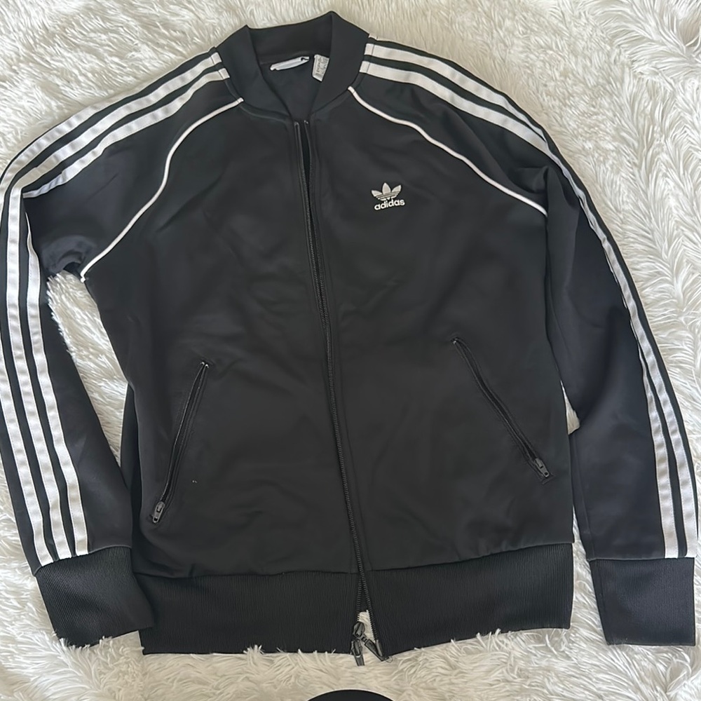 Adidas Black Bomber Jacket with Ribbed Details